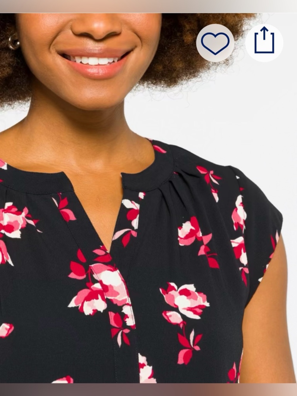 41 Hawthorn Black Cap-Sleeve Blouse with Pink Floral Print - Picture 5 of 6